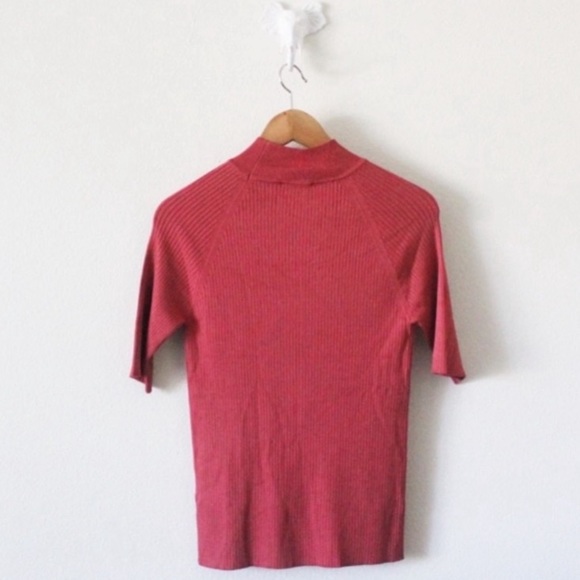 NWT T Tahari Short Sleeve Ribbed Mock Neck Shirt L186 - Picture 6 of 6